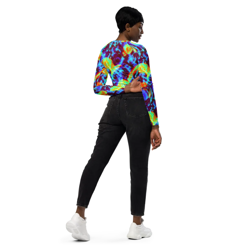 Cyan Fever on Long Sleeve Crop Top — Right Back