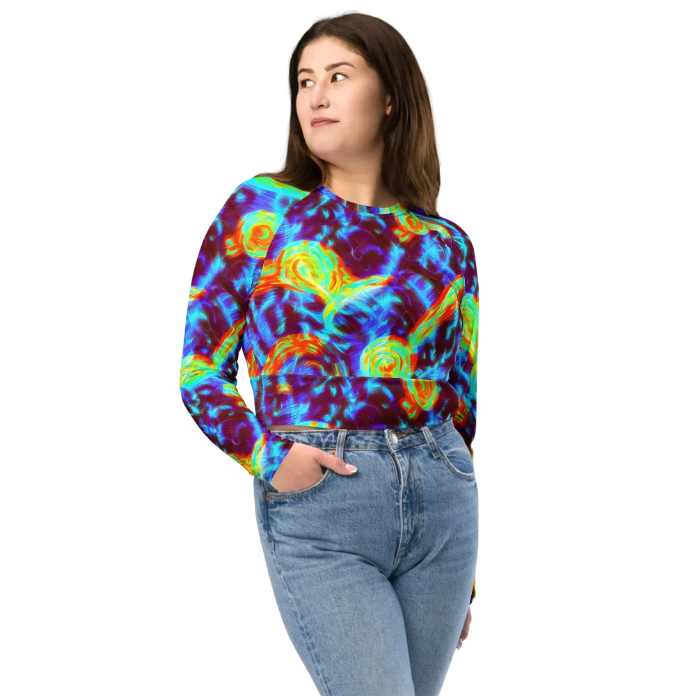 Cyan Fever on Long Sleeve Crop Top — Front