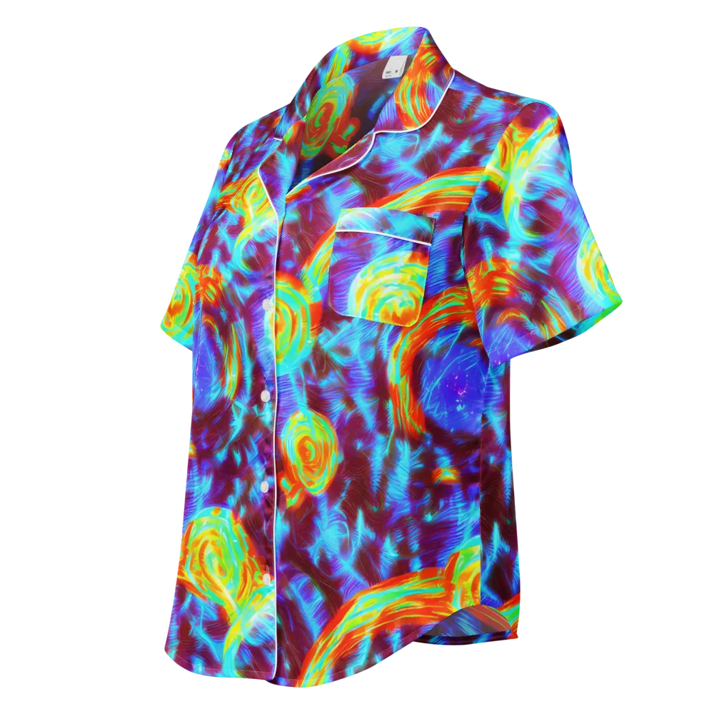 Cyan Fever on Women's Short Sleeve Pajama Top — Left Front
