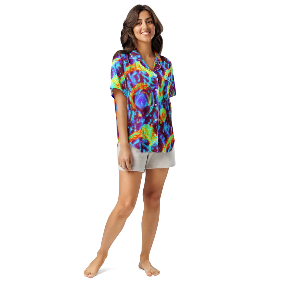 Cyan Fever on Women's Short Sleeve Pajama Top — Front