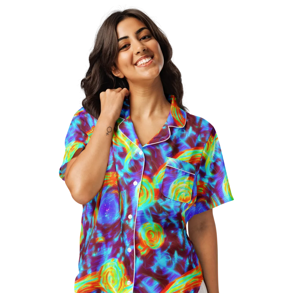 Cyan Fever on Women's Short Sleeve Pajama Top — Front