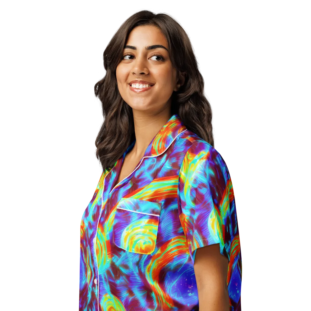 Cyan Fever on Women's Short Sleeve Pajama Top — Left Front