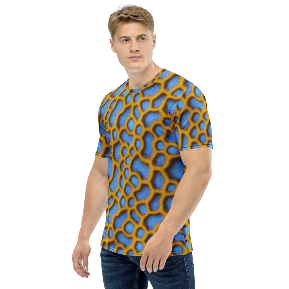 Sapphire Honeycomb on Men's Crew Neck T-Shirt — Left