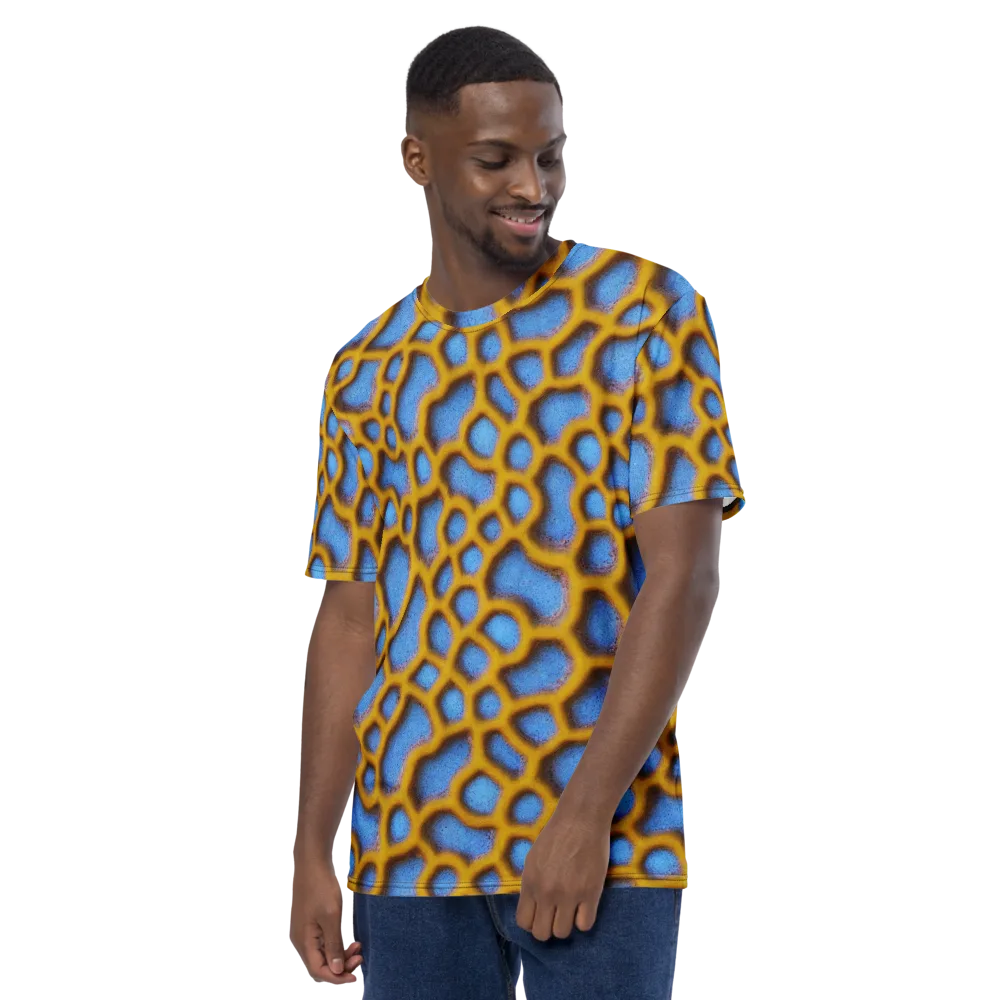 Sapphire Honeycomb on Men's Crew Neck T-Shirt — Left