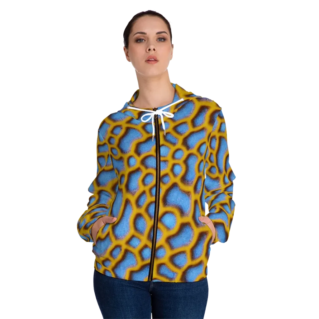Sapphire Honeycomb on Women's Full-Zip Hoodie — Front On Person