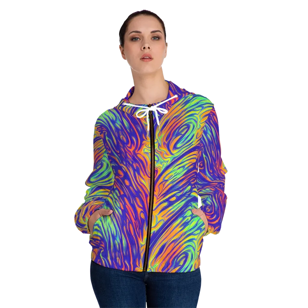 Kinetic Prism on Women's Full-Zip Hoodie — Front On Person