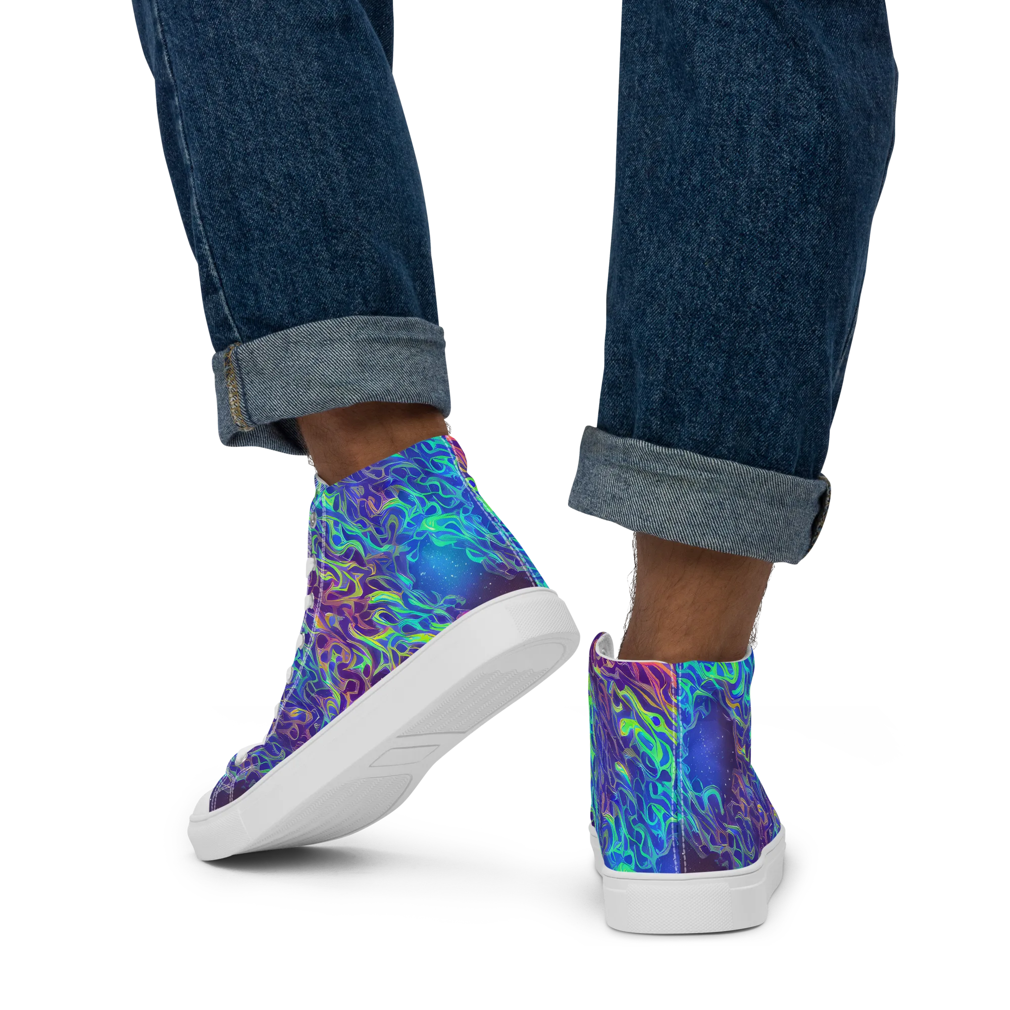 Electric Ether on Men's High Top Canvas Shoes — Back