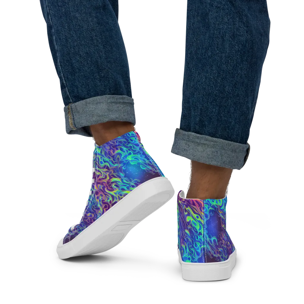 Electric Ether on Men's High Top Canvas Shoes — Back