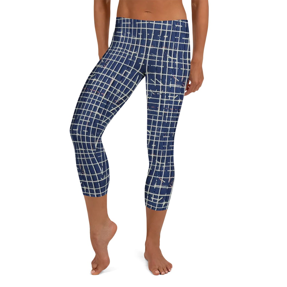 Indigo Threadwork on Capri Leggings — Front