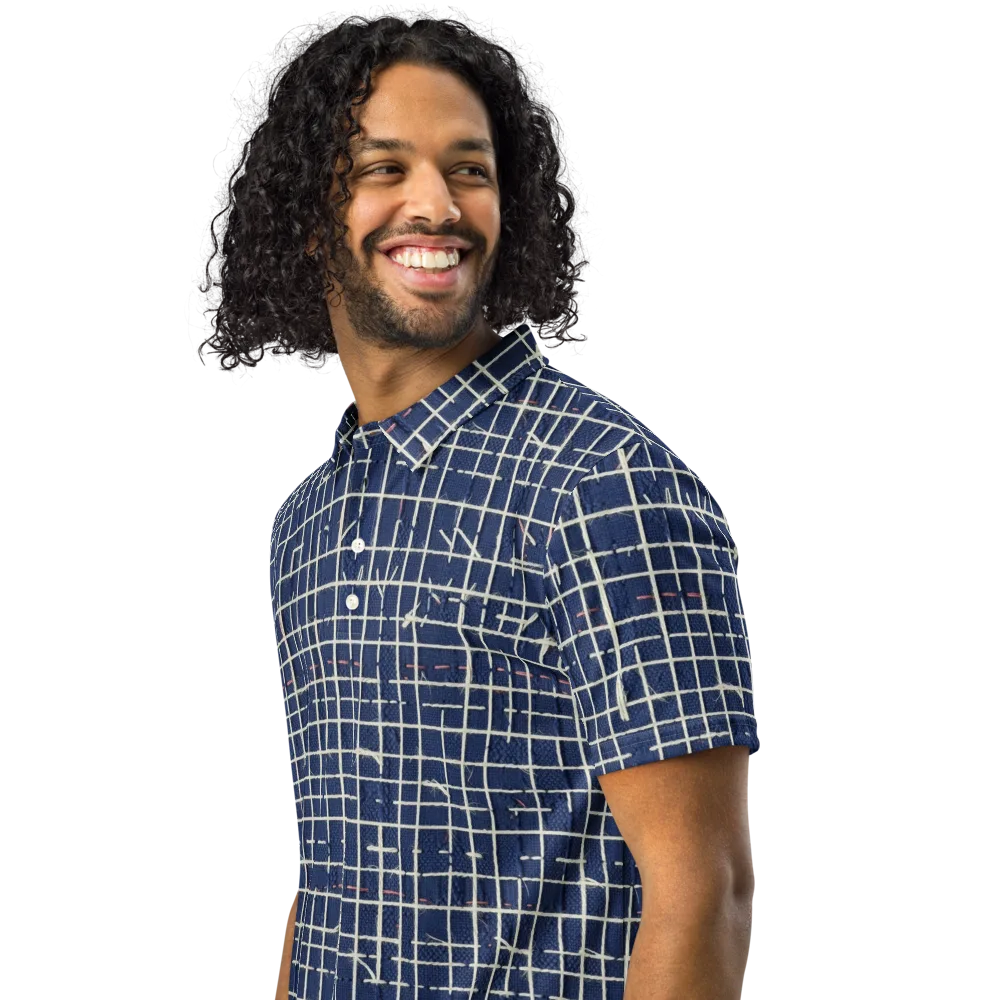 Indigo Threadwork on Men's Slim Fit Polo Shirt — Left Front