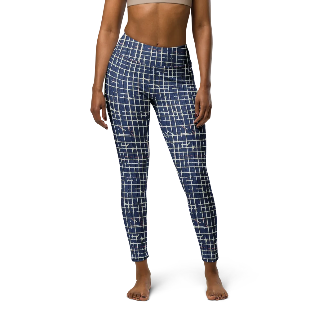 Indigo Threadwork on Yoga Leggings — Front