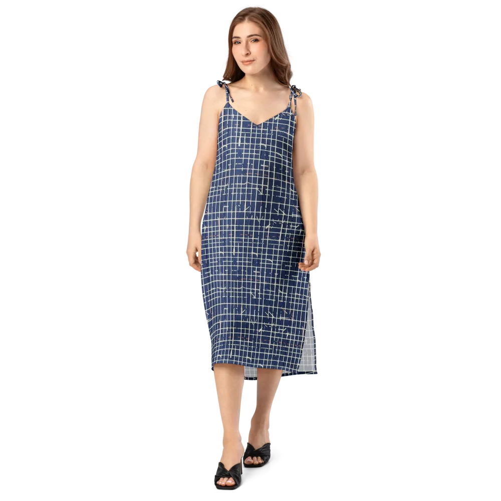 Indigo Threadwork on Slip Dress — Front