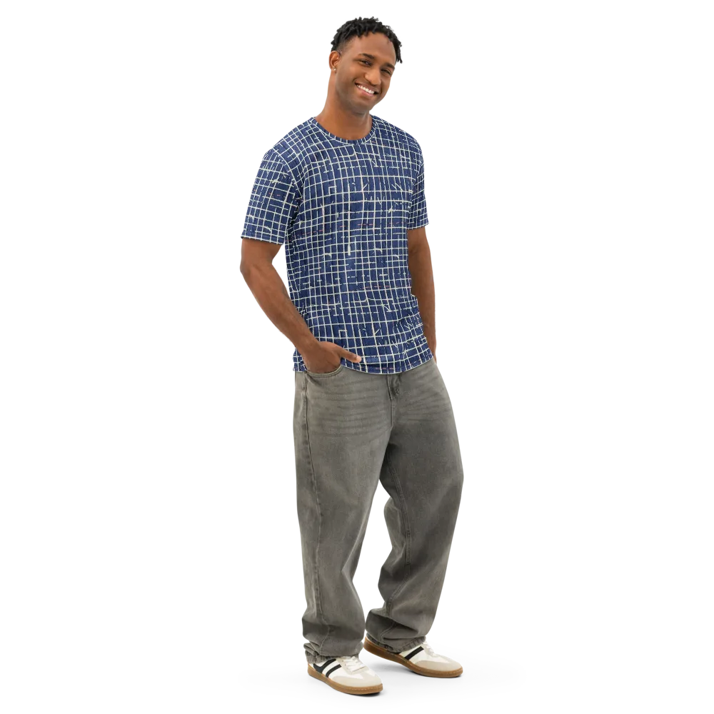 Indigo Threadwork on Men's Cotton Crew Neck T-Shirt — Right Front