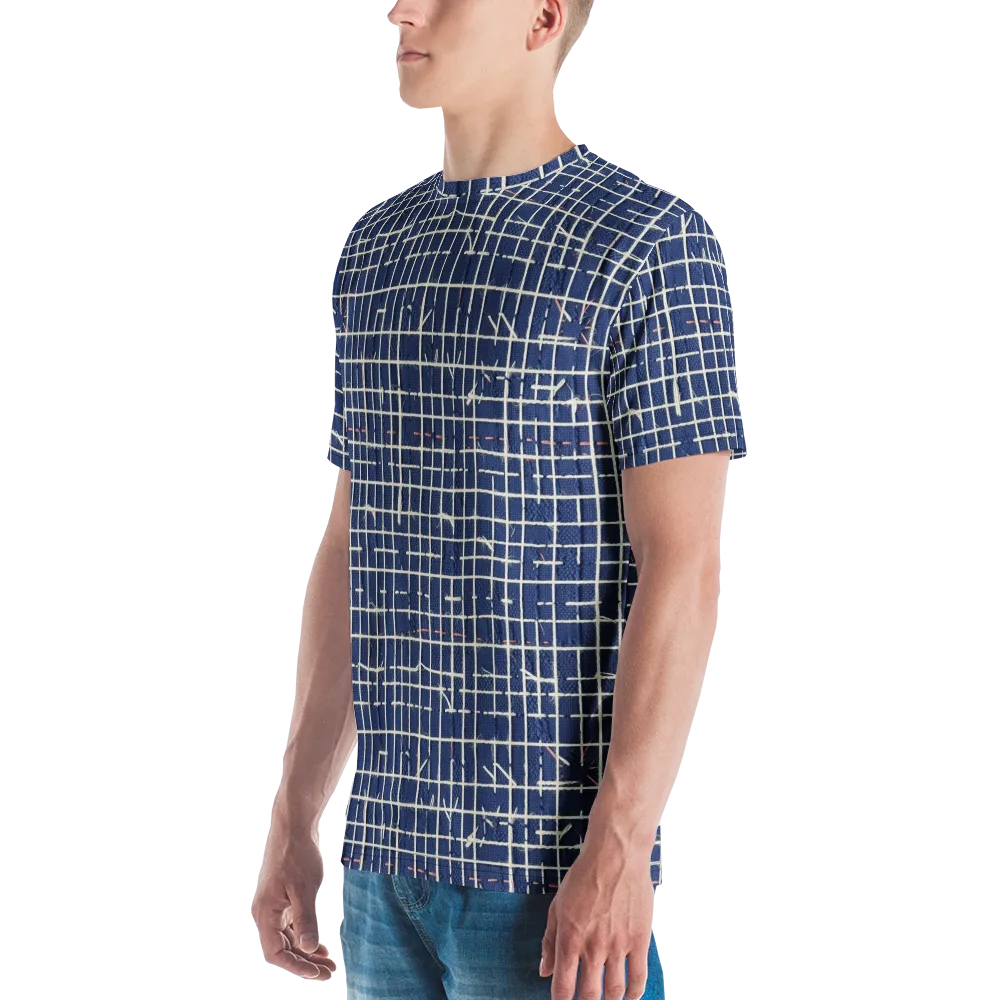 Indigo Threadwork on Men's Crew Neck T-Shirt — Left