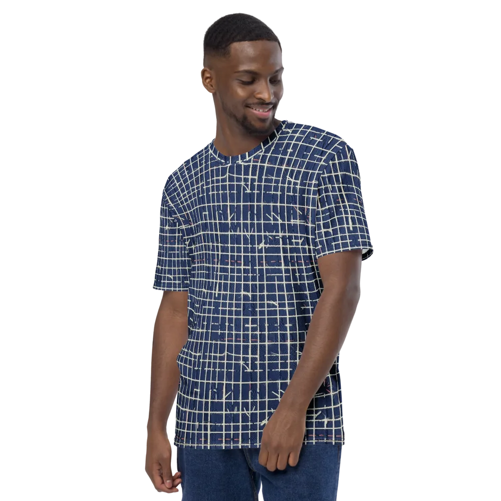 Indigo Threadwork on Men's Crew Neck T-Shirt — Left