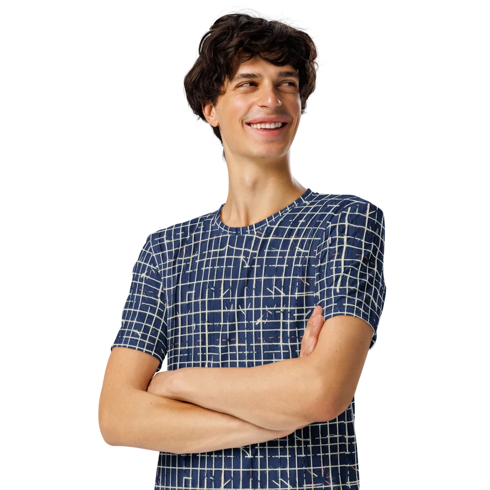 Indigo Threadwork on Men's Crew Neck T-Shirt — Left Front
