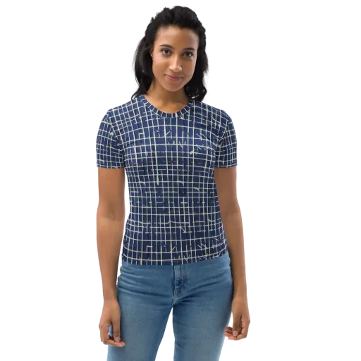 Indigo Threadwork on a Women's Crew Neck T-Shirt