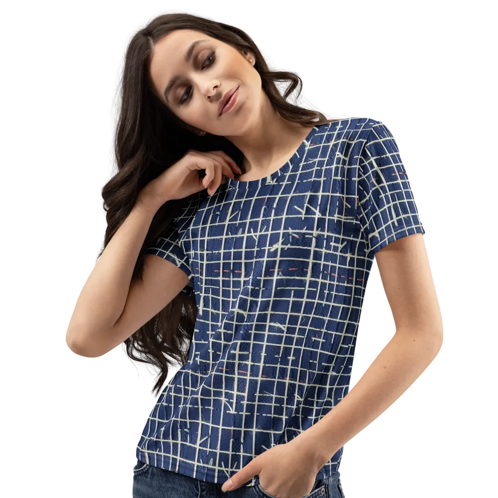 Indigo Threadwork on Women's Crew Neck T-Shirt — Left Front