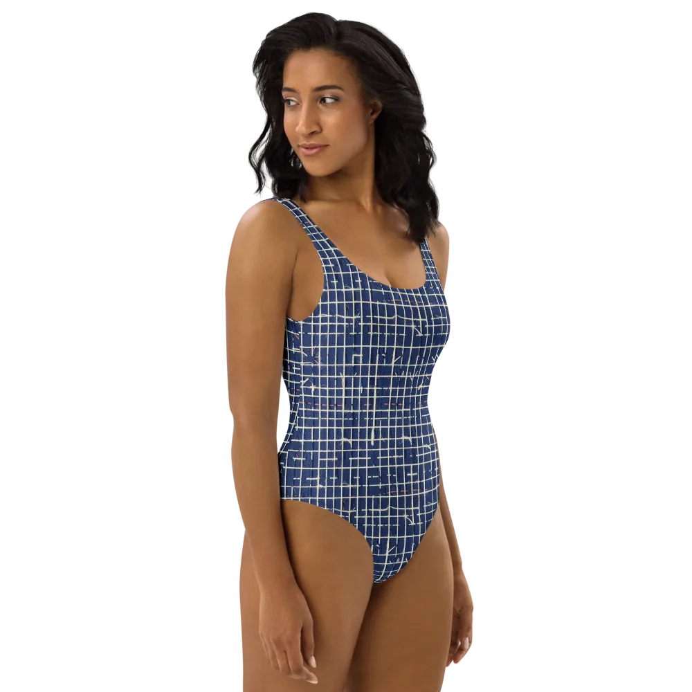 Indigo Threadwork on One-Piece Swimsuit — Right