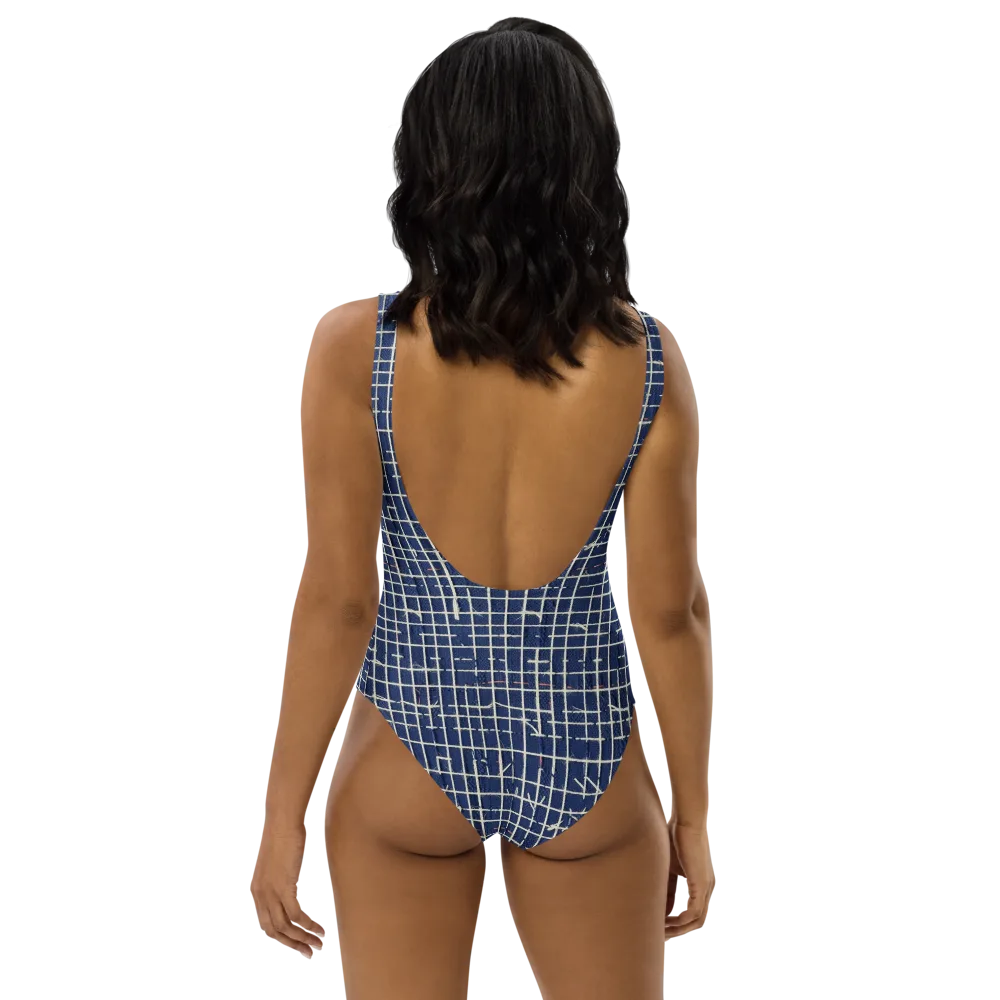 Indigo Threadwork on One-Piece Swimsuit — Back