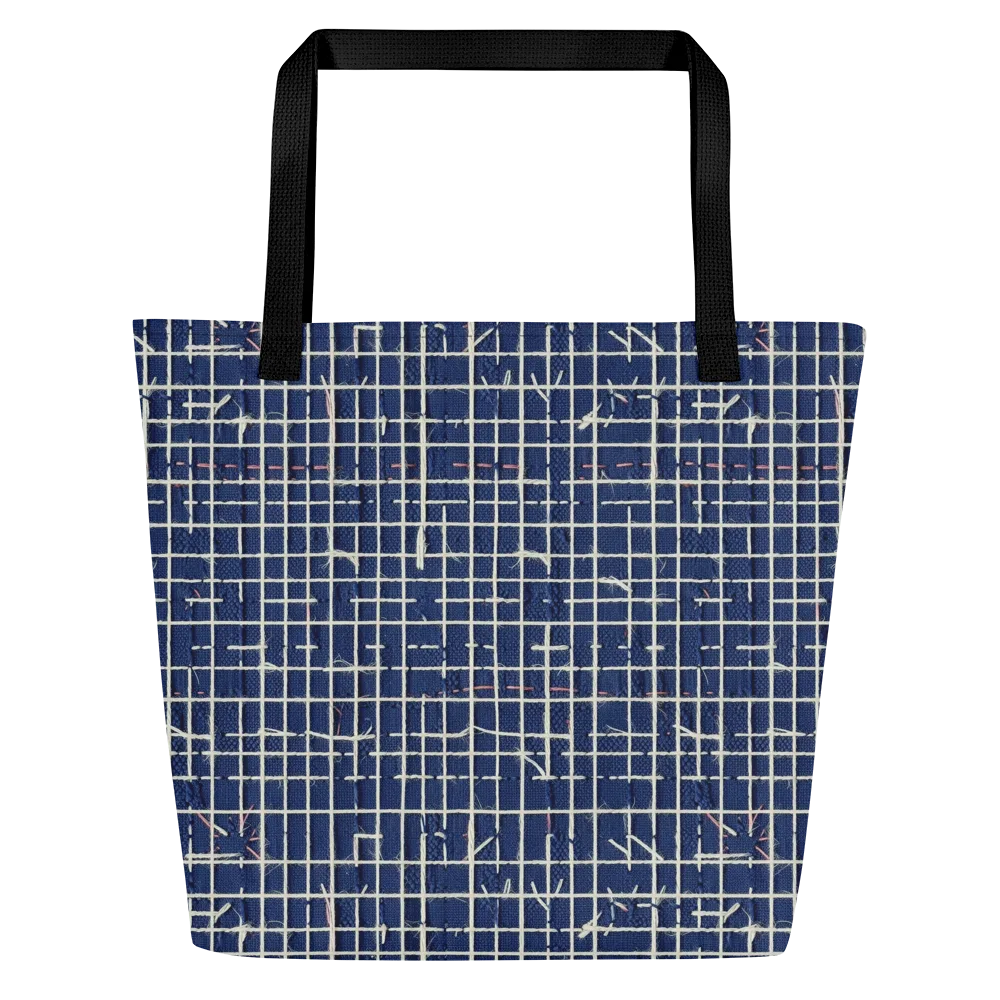 Indigo Threadwork on Large Tote Bag W/ Pocket — Front