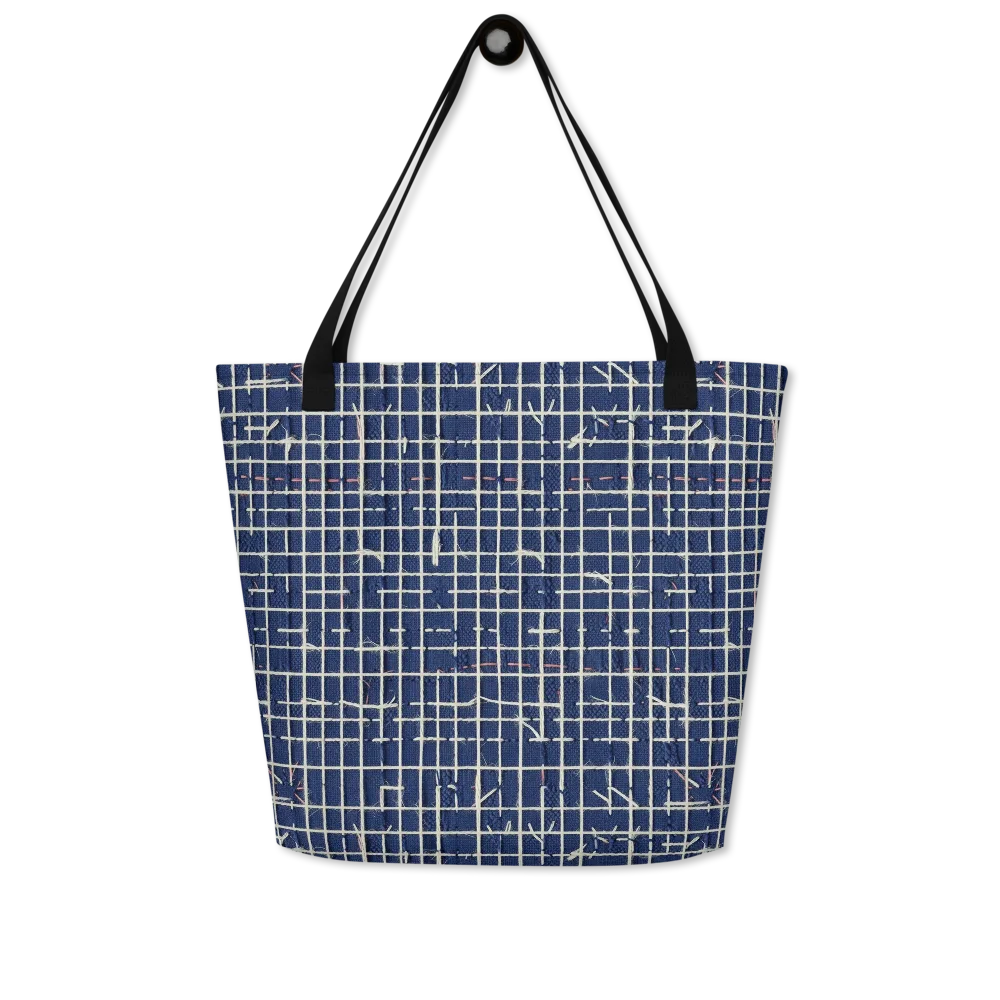 Indigo Threadwork on Large Tote Bag W/ Pocket — Front