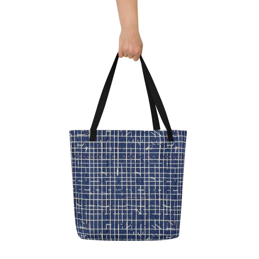 Indigo Threadwork on Large Tote Bag W/ Pocket — Front