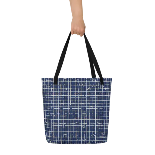 Indigo Threadwork on a Large Tote Bag W/ Pocket