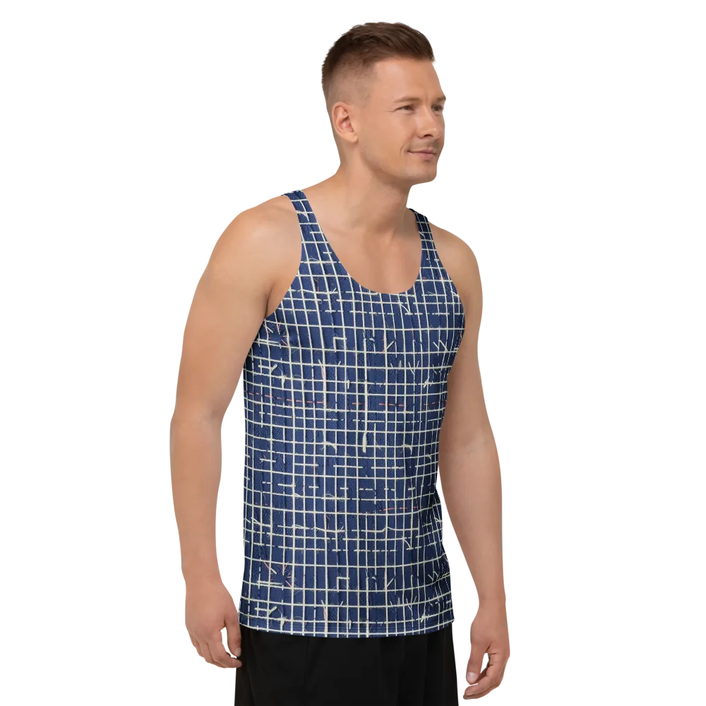 Indigo Threadwork on Men's Tank Top — Right Front