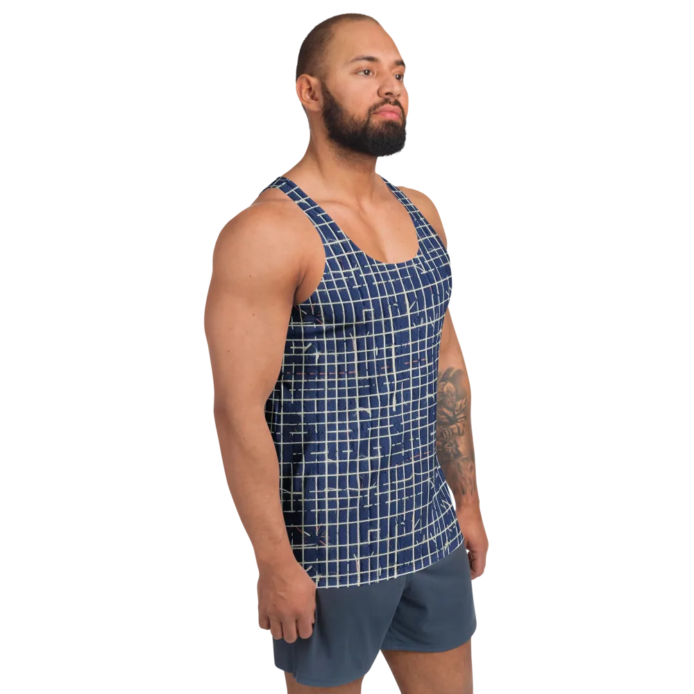 Indigo Threadwork on Men's Tank Top — Right Front