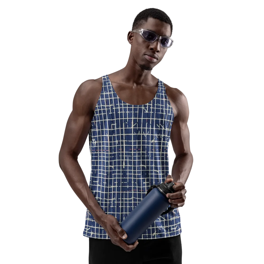 Indigo Threadwork on Men's Tank Top — Front