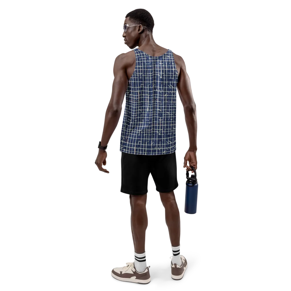 Indigo Threadwork on Men's Tank Top — Back