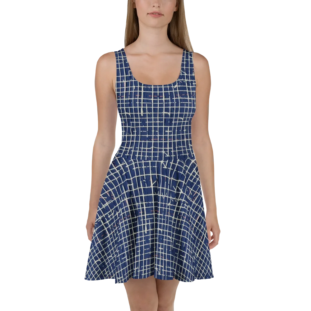 Indigo Threadwork on Skater Dress — Front