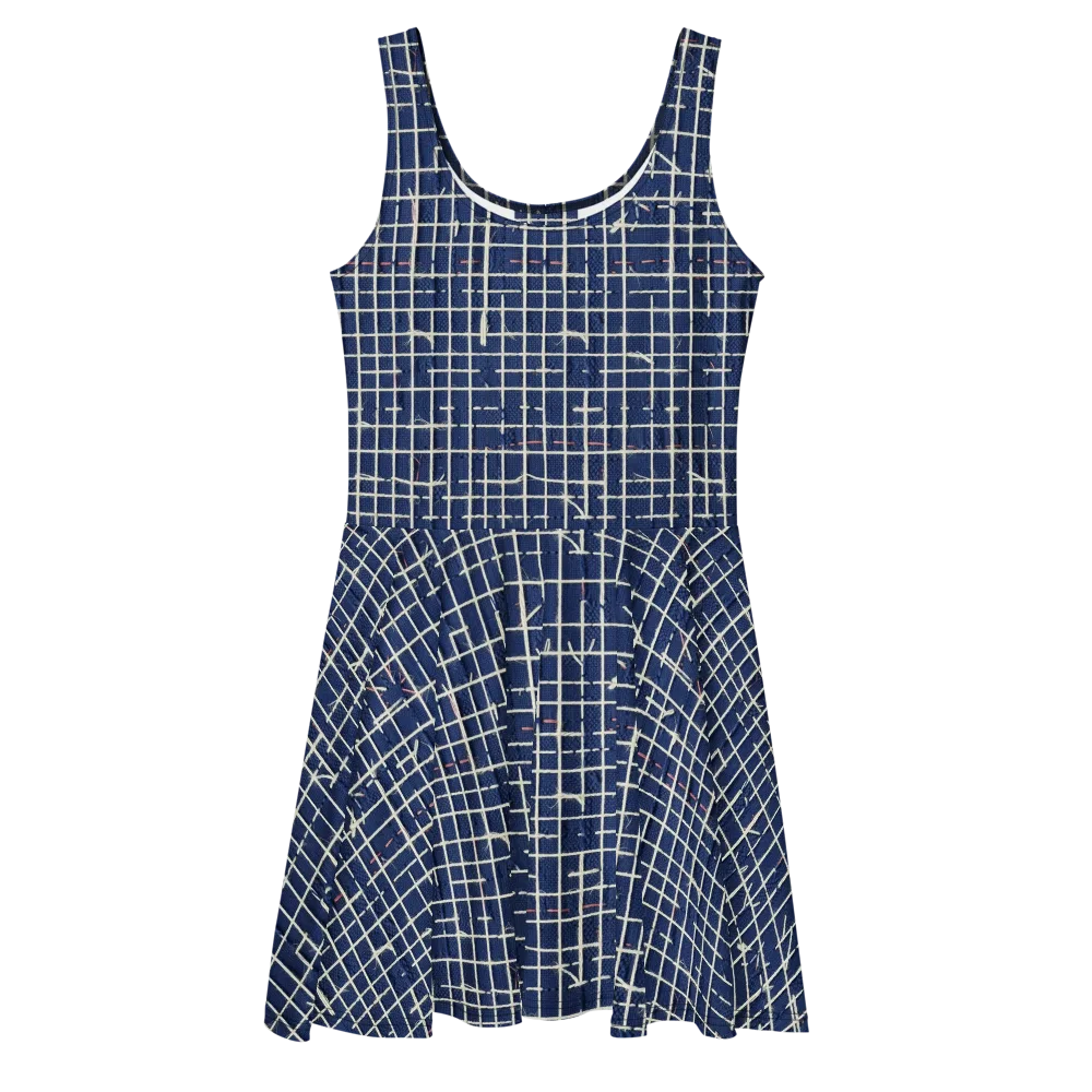 Indigo Threadwork on Skater Dress — Front