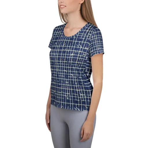 Indigo Threadwork on a Women's Athletic T-Shirt