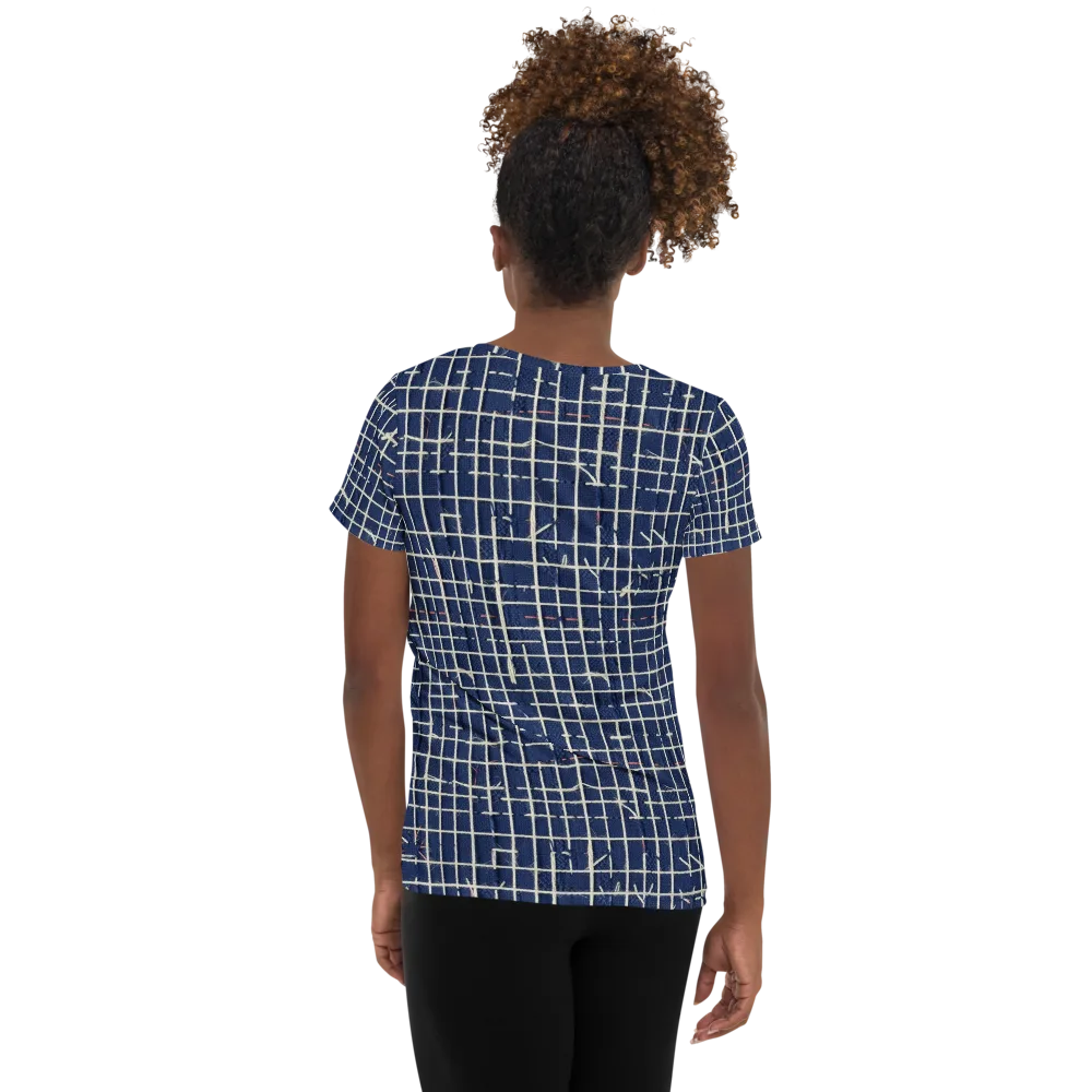 Indigo Threadwork on Women's Athletic T-Shirt — Back
