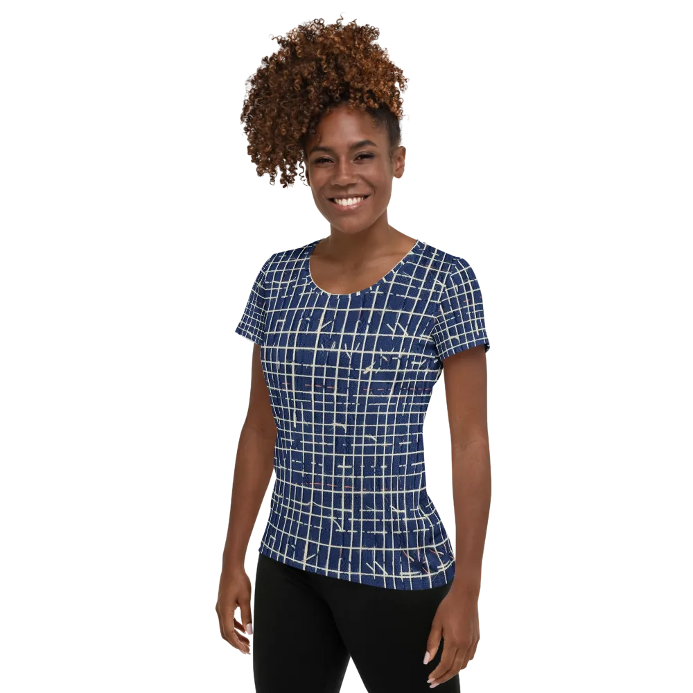 Indigo Threadwork on Women's Athletic T-Shirt — Left