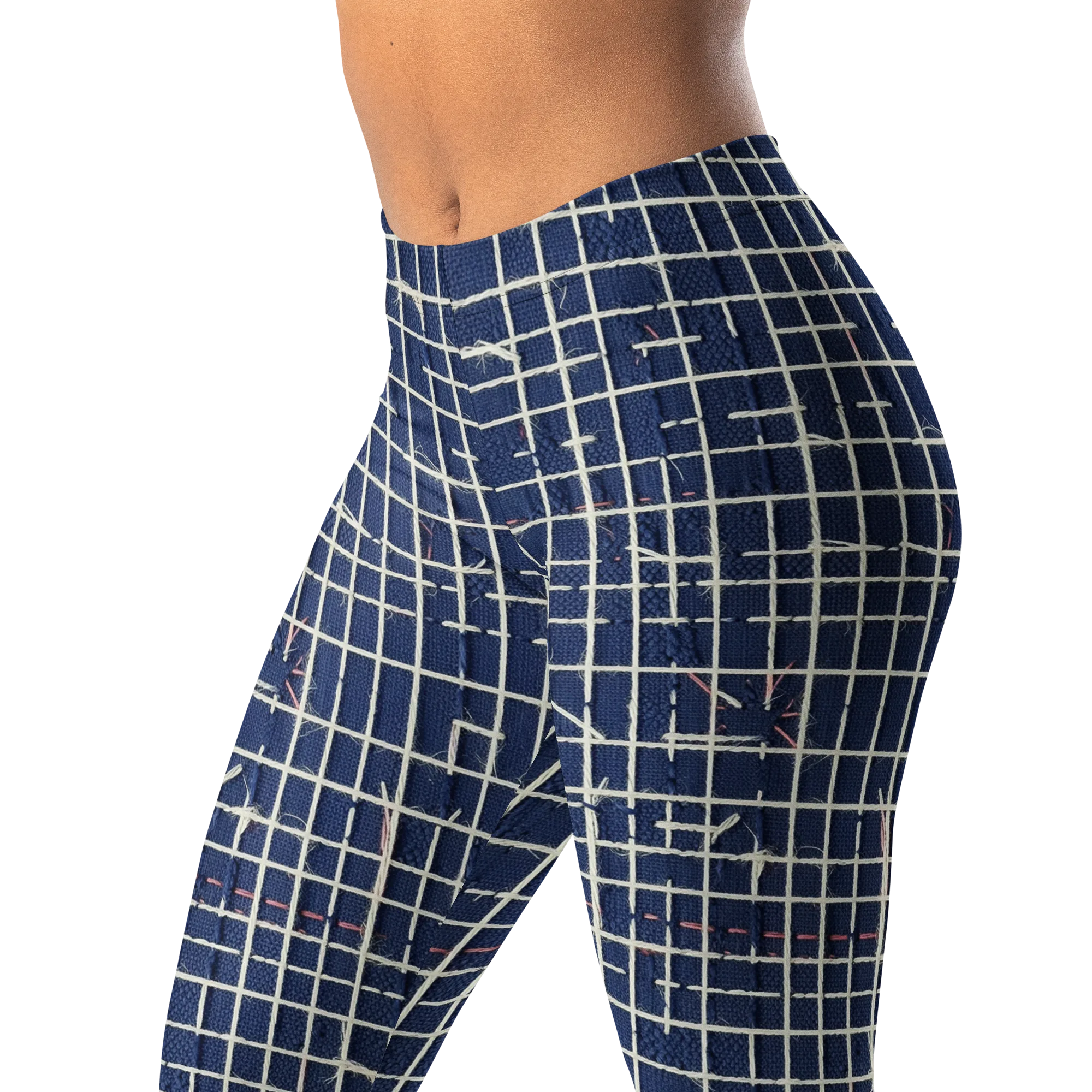 Indigo Threadwork on Leggings — Left Front
