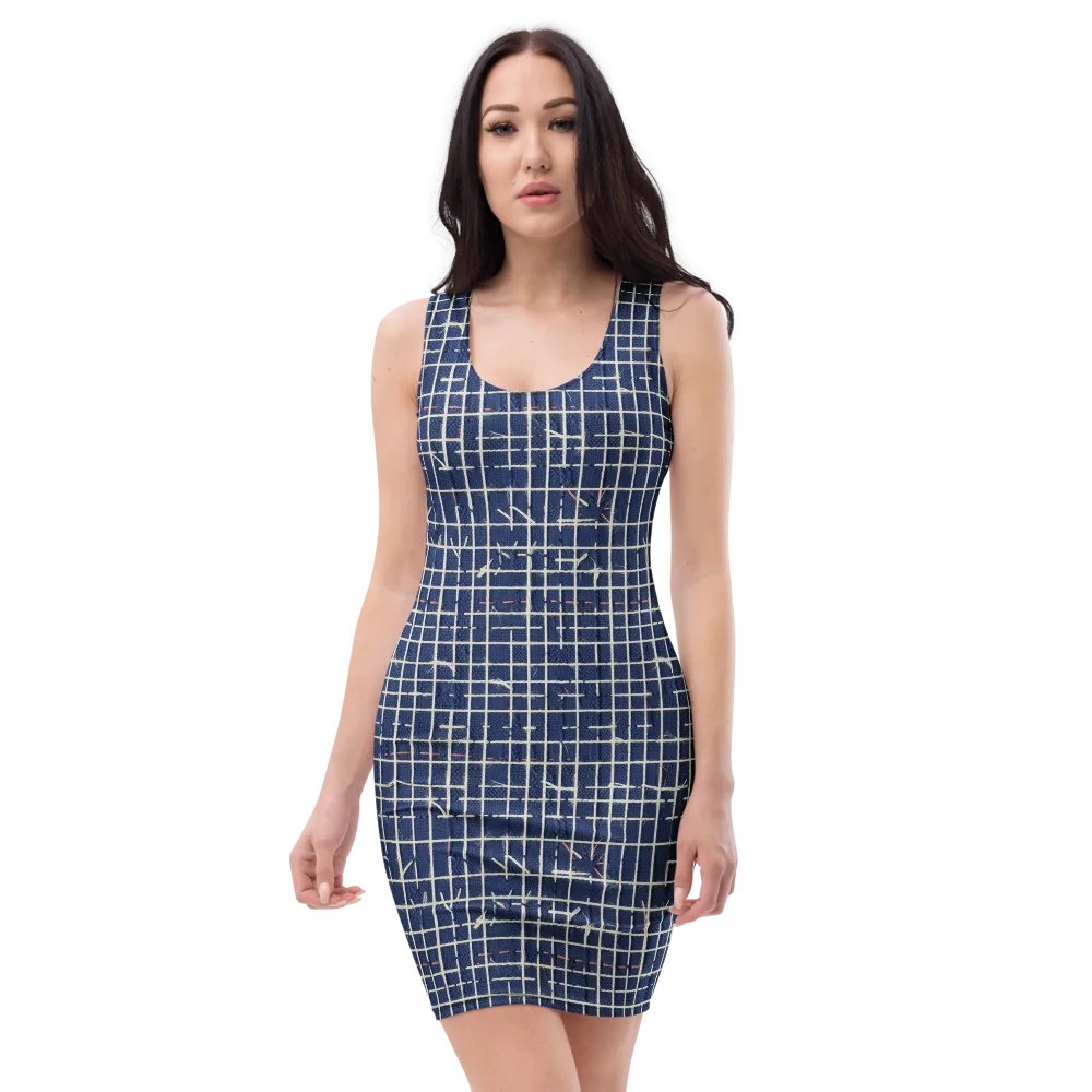 Indigo Threadwork on Bodycon Dress — Front