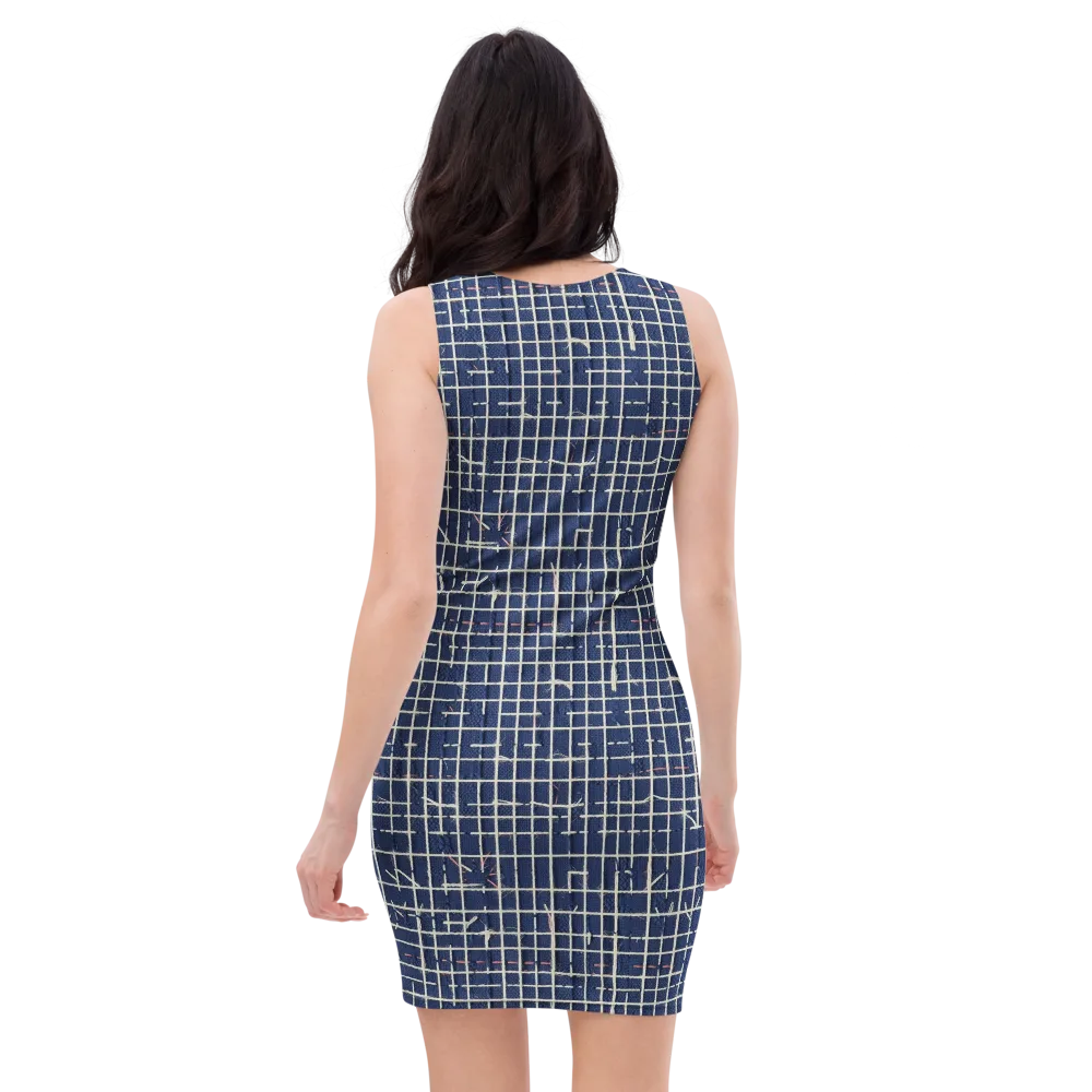 Indigo Threadwork on Bodycon Dress — Back