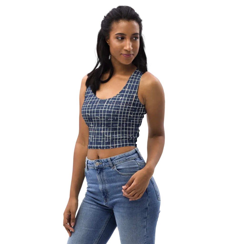 Indigo Threadwork on Crop Top — Left Front