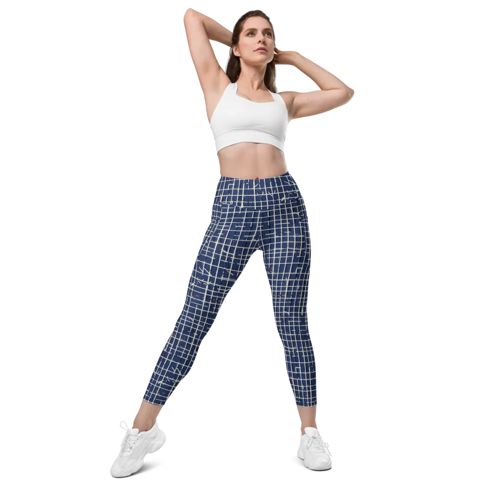 Indigo Threadwork on Leggings with Pockets — Front