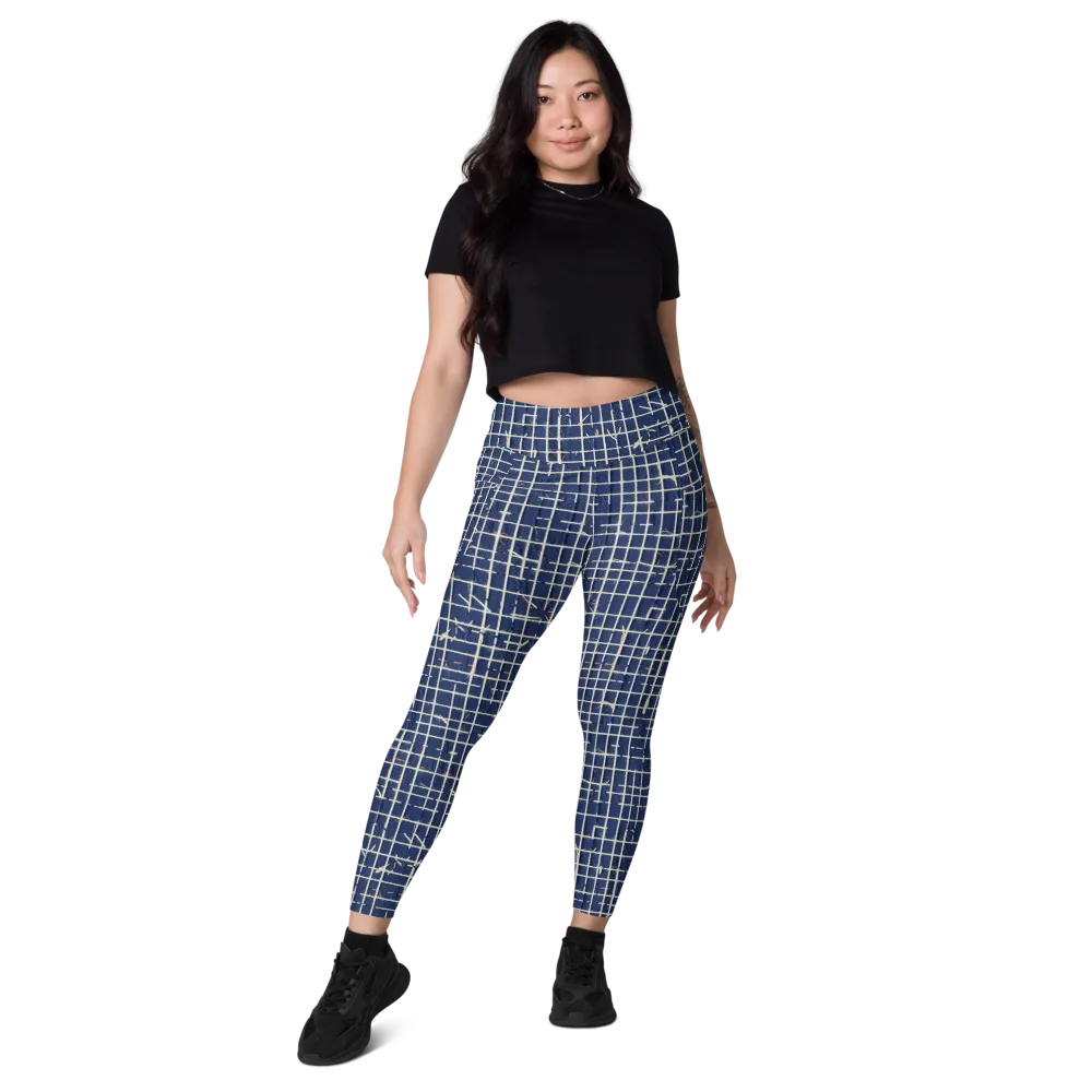 Indigo Threadwork on Leggings with Pockets — Front
