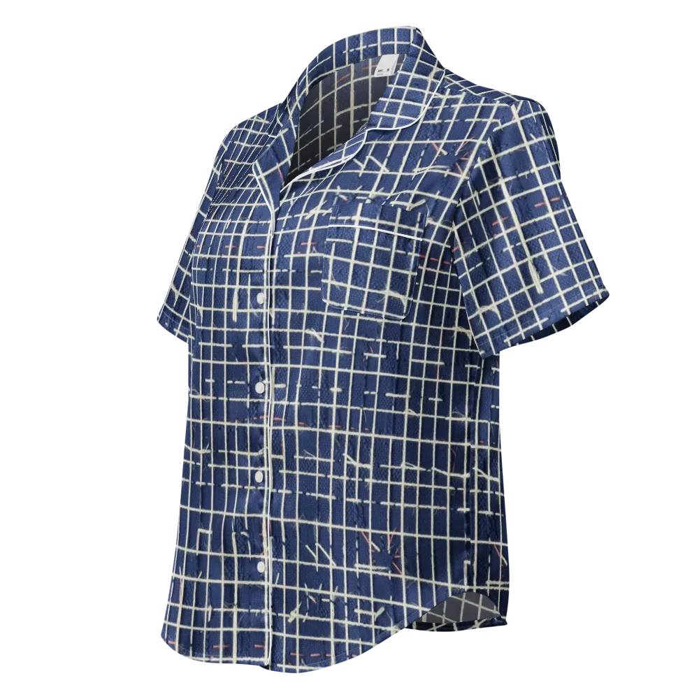 Indigo Threadwork on Women's Short Sleeve Pajama Top — Left Front