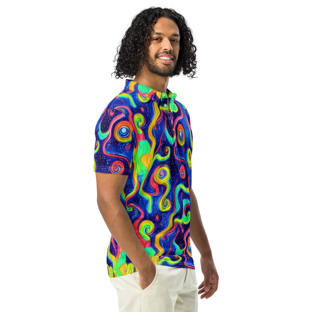 Celestial Ripple on Men's Slim Fit Polo Shirt — Right Front