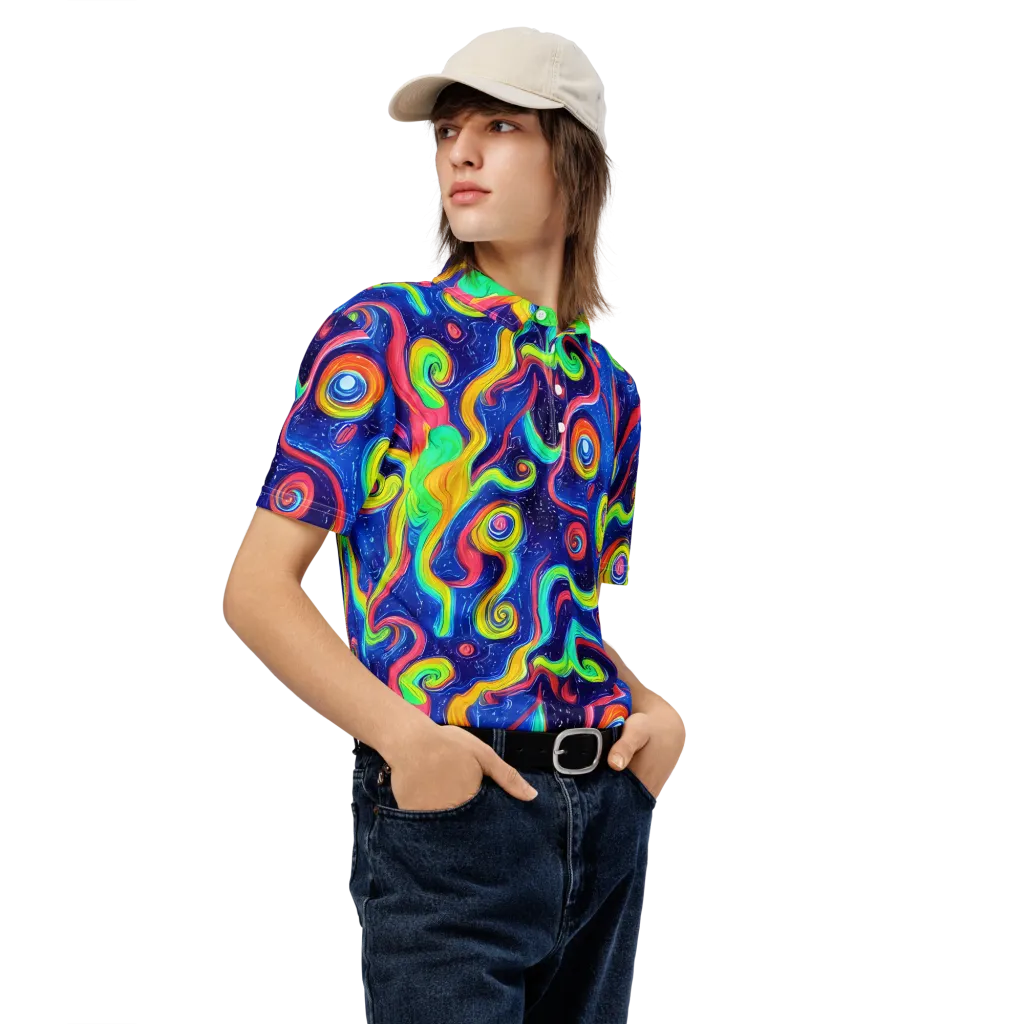 Celestial Ripple on Men's Slim Fit Polo Shirt — Right Front