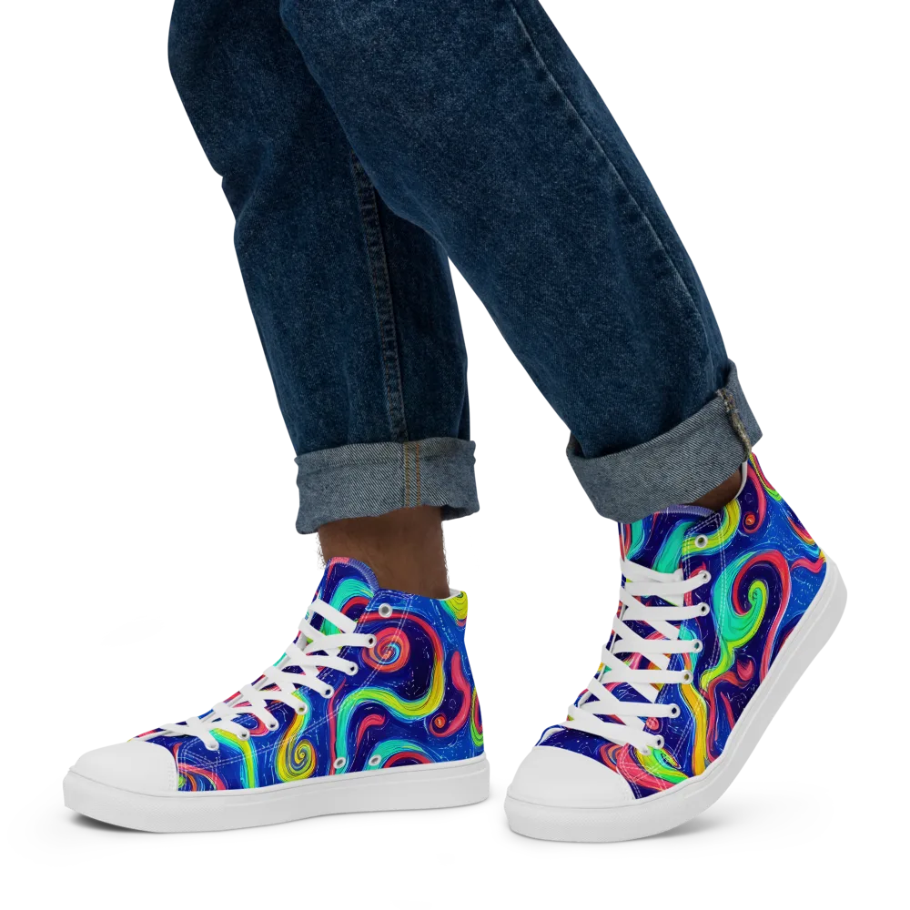 Celestial Ripple on Men's High Top Canvas Shoes — Left