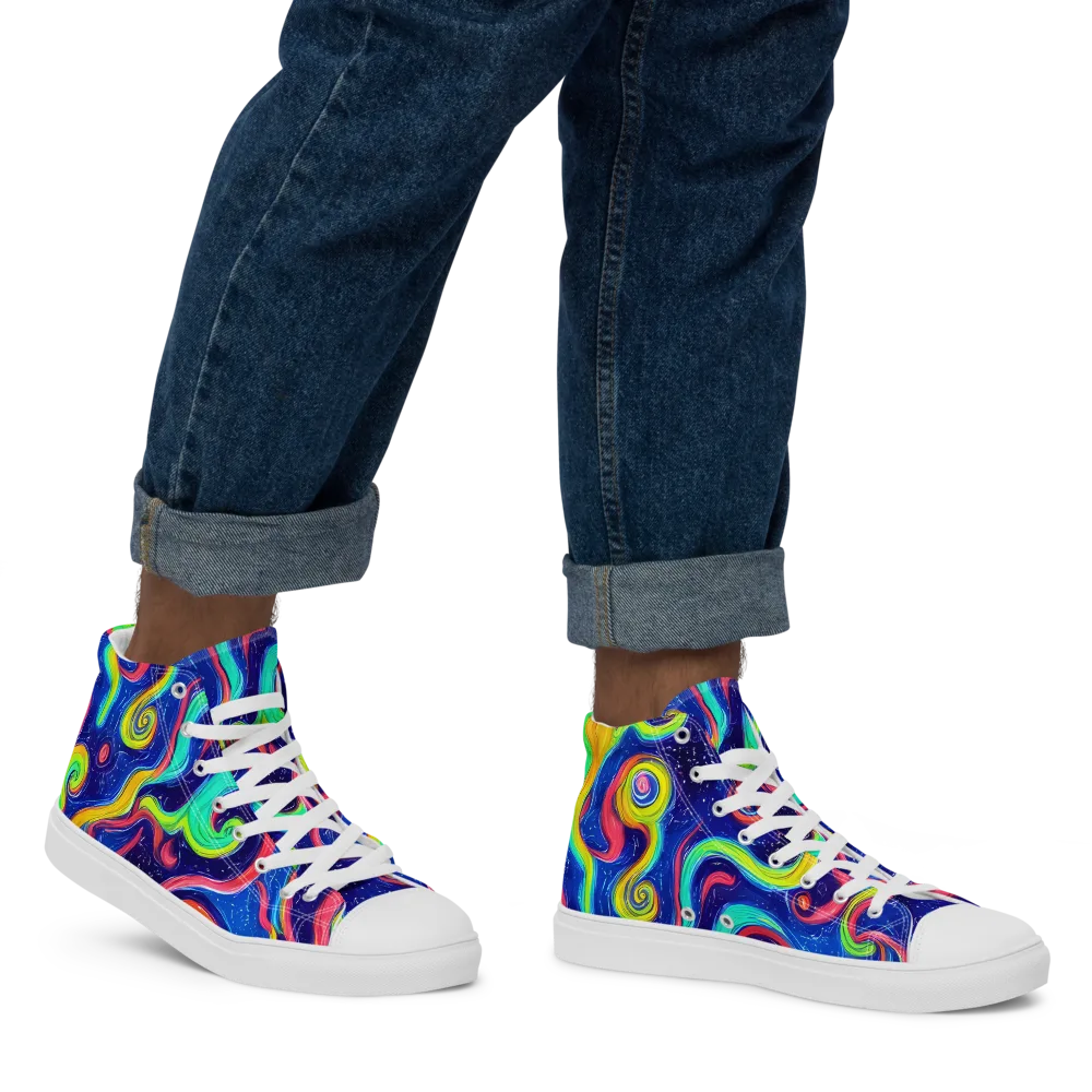 Celestial Ripple on Men's High Top Canvas Shoes — Right