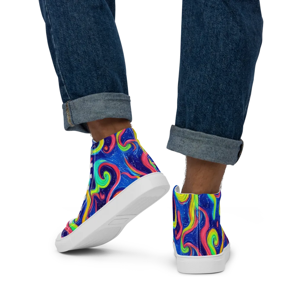 Celestial Ripple on Men's High Top Canvas Shoes — Back