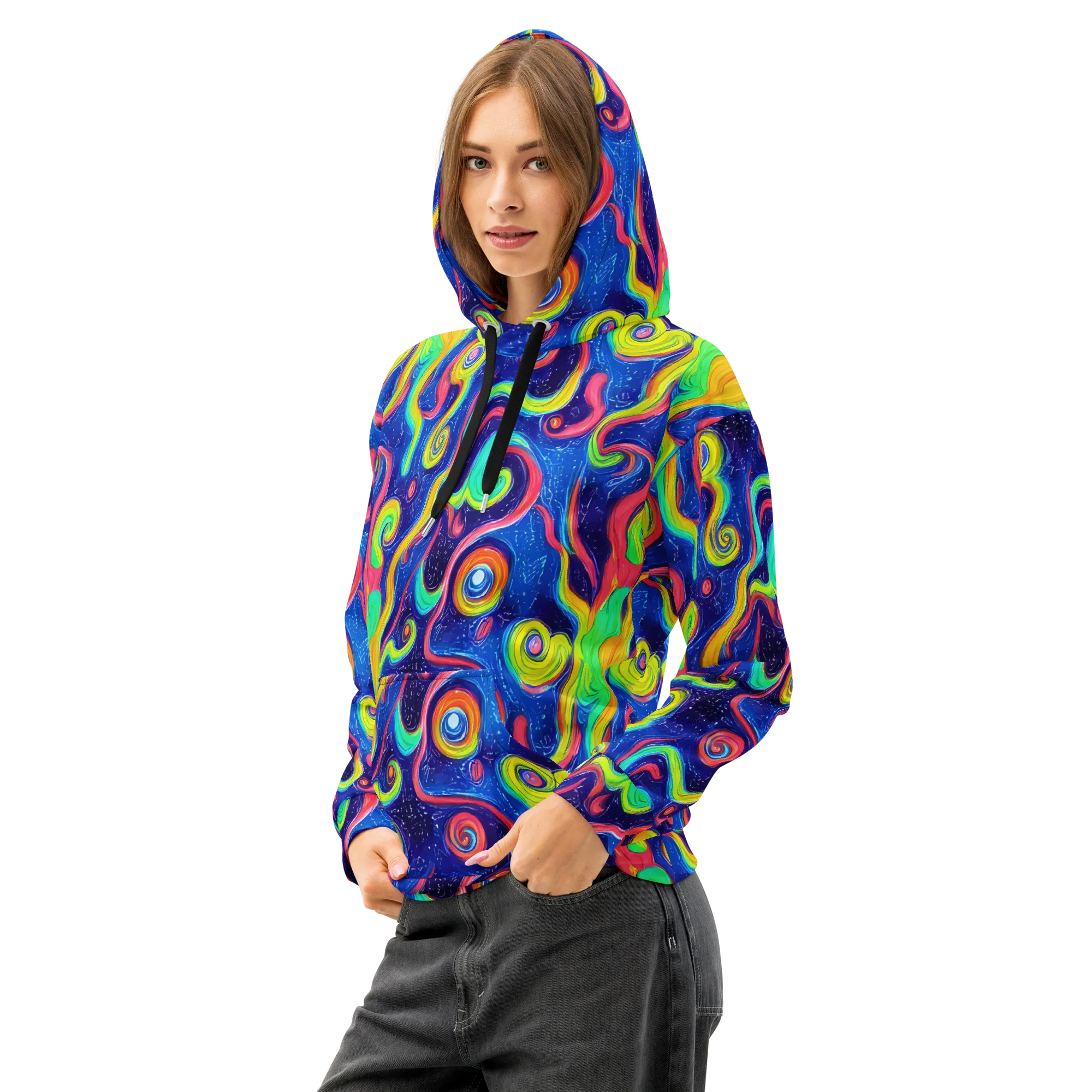 Celestial Ripple on Cotton Hoodie — Left Front